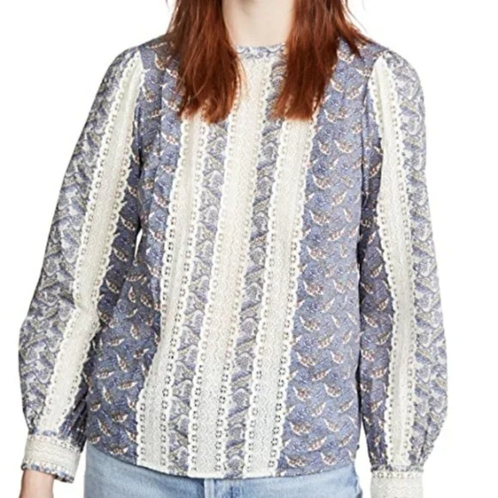 La Vie Rebecca Taylor Woodblock Lily Lace Top size S